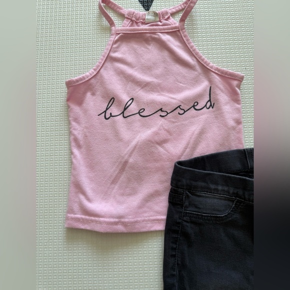 H&M|Baby girl,toddler grey skinny jeans w Cat design & ‘Blessed' Tank Top•••2T - Picture 2 of 5